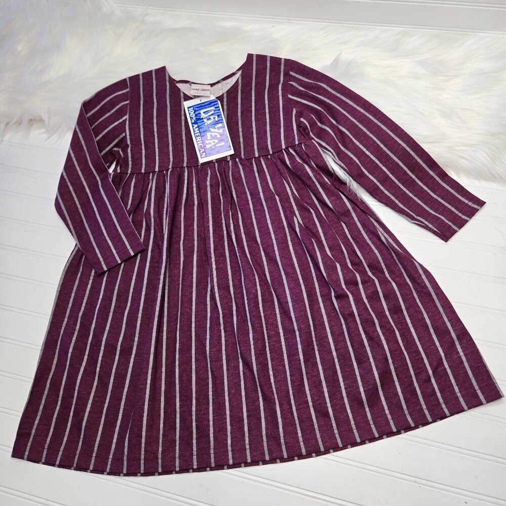 Wee-Tees Vintage Stretch Dress Purple Stripe Girl's Size Large Made In USA NWT